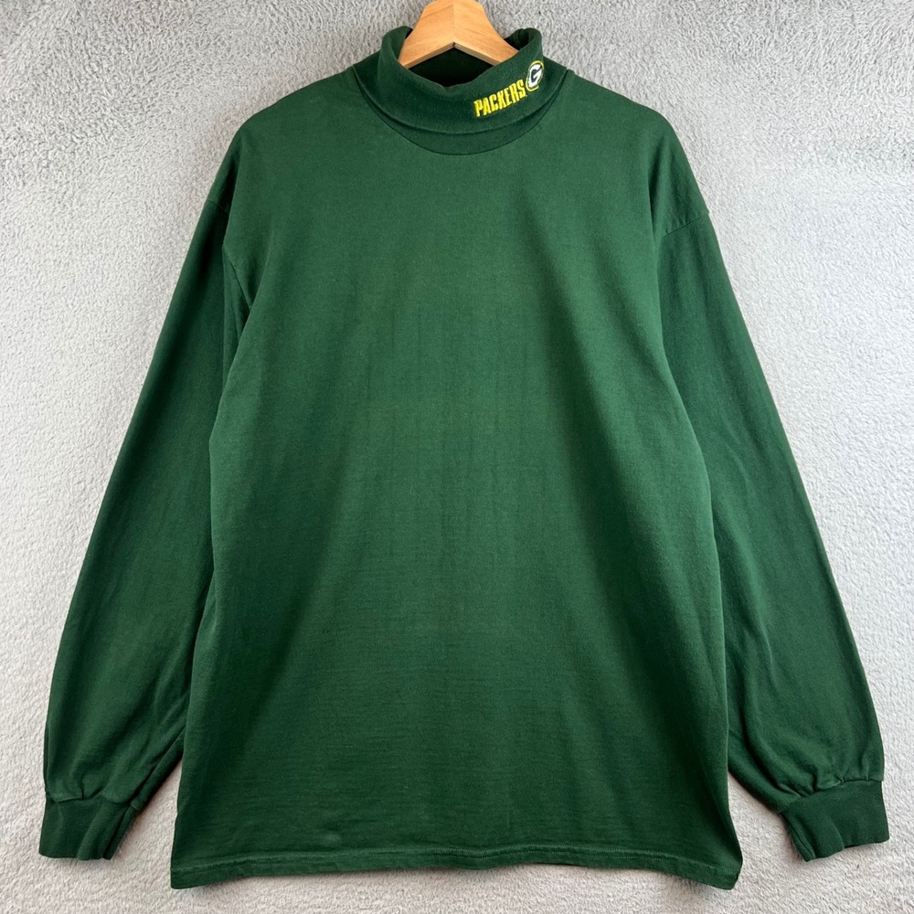 Vintage Artex Green Bay Packers Mock Neck Shirt Mens Large Green Long Sleeve NFL
